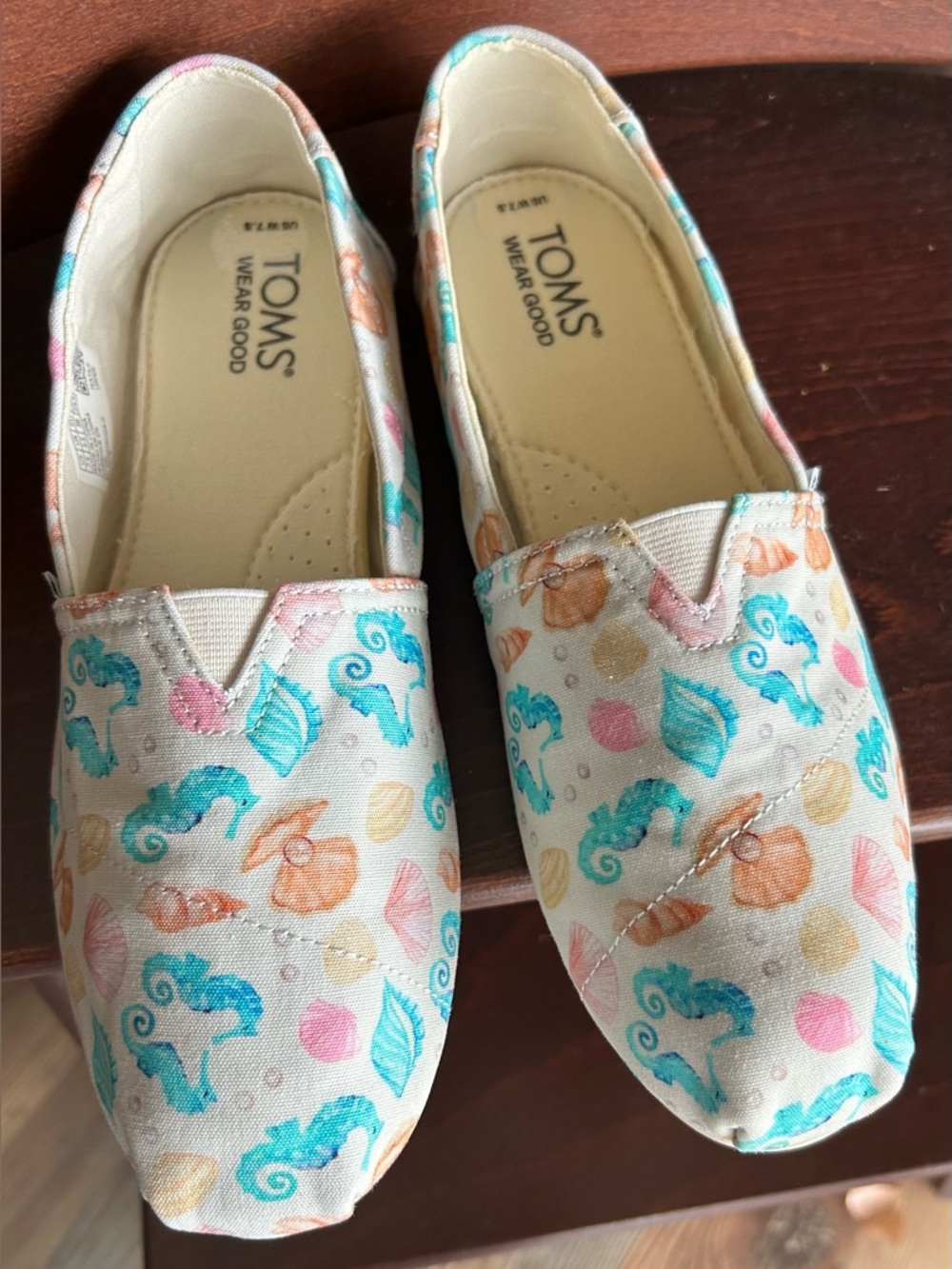 TOMS Kids Canvas Slip-Ons in Aqua, Coral & Pink Sea Life Print